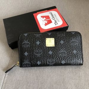 MCM Large Heritage Zip Around Wallet In Visetos Black