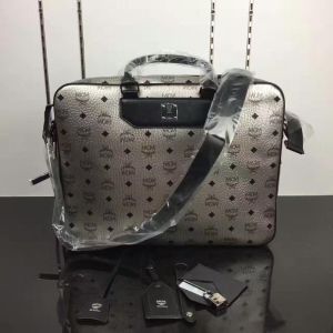 MCM Large Nomad Briefcase In Visetos Silver