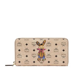 MCM Large Rabbit Zip Around Wallet In Visetos Beige