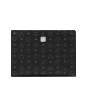 MCM Large Zip Pouch In Visetos Original Black