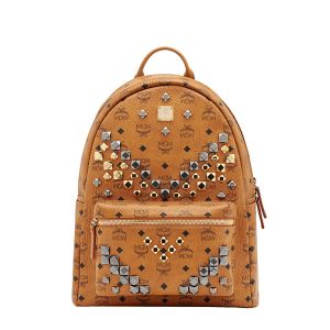 MCM Medium Stark M Studs Backpack In Visetos Brown