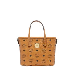 MCM Mini Anya Top Zip Shopper Tote In Visetos Brown