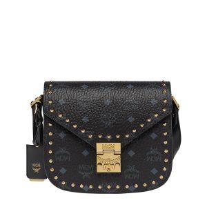 MCM Small Patricia Shoulder Bag In Studded Outline Visetos Black