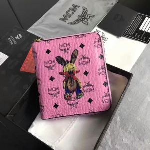 MCM Small Rabbit Zip Around Wallet In Visetos Pink