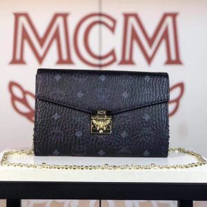 MCM Large Patricia Continental Crossbody Wallet In Visetos Black