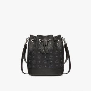 MCM Medium Dessau Drawstring Bag In Visetos Black