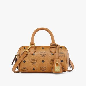 MCM Mini Ella Boston Bag In Visetos Brown