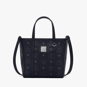 MCM Mini Toni Shopper Tote In Visetos Black