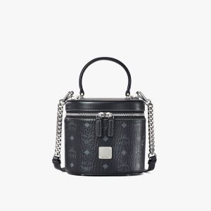 MCM Small Cylinder Crossbody In Visetos Black