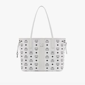 MCM Small Reversible Liz Shopper Tote In Monogram Visetos White