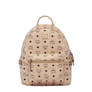 MCM Small Stark Side Studs Backpack In Visetos Beige